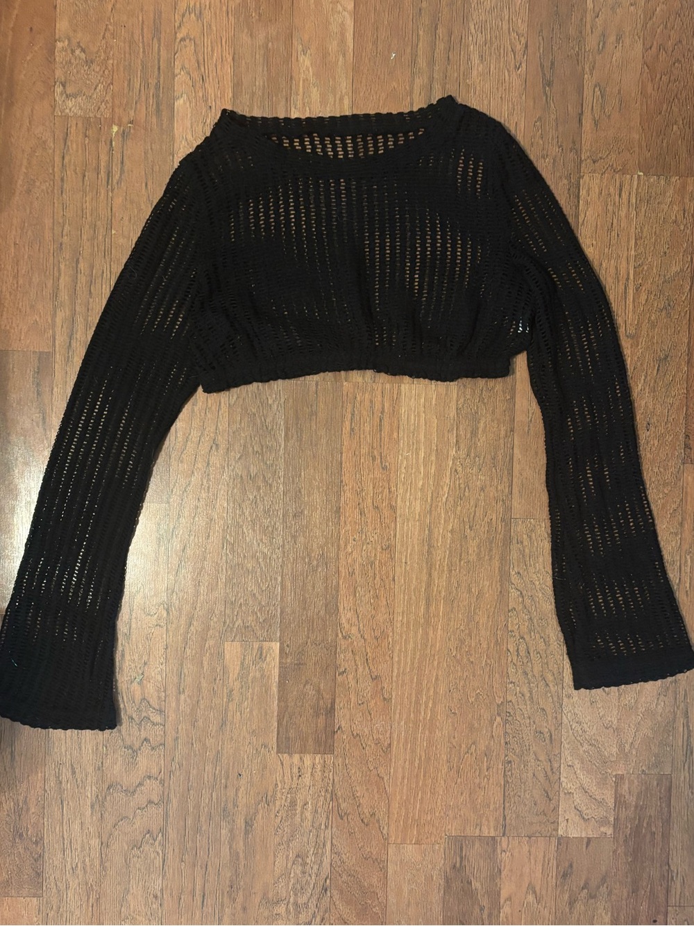 Black Open-Knit Cropped Sweater - Women